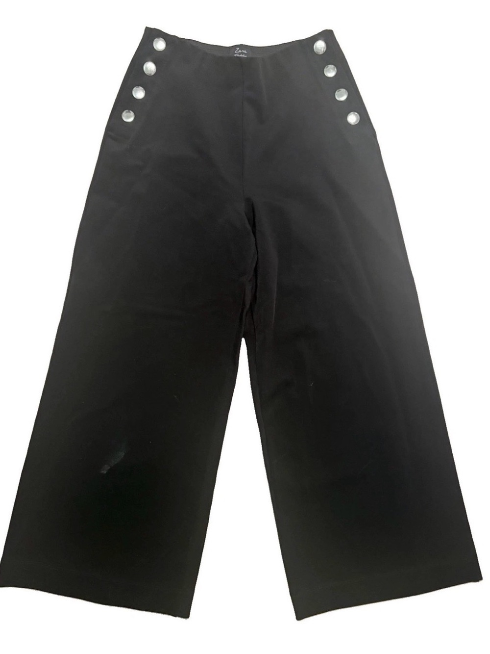Zara Black Sailor Wide Leg Pants with Silver Snap Button Detail